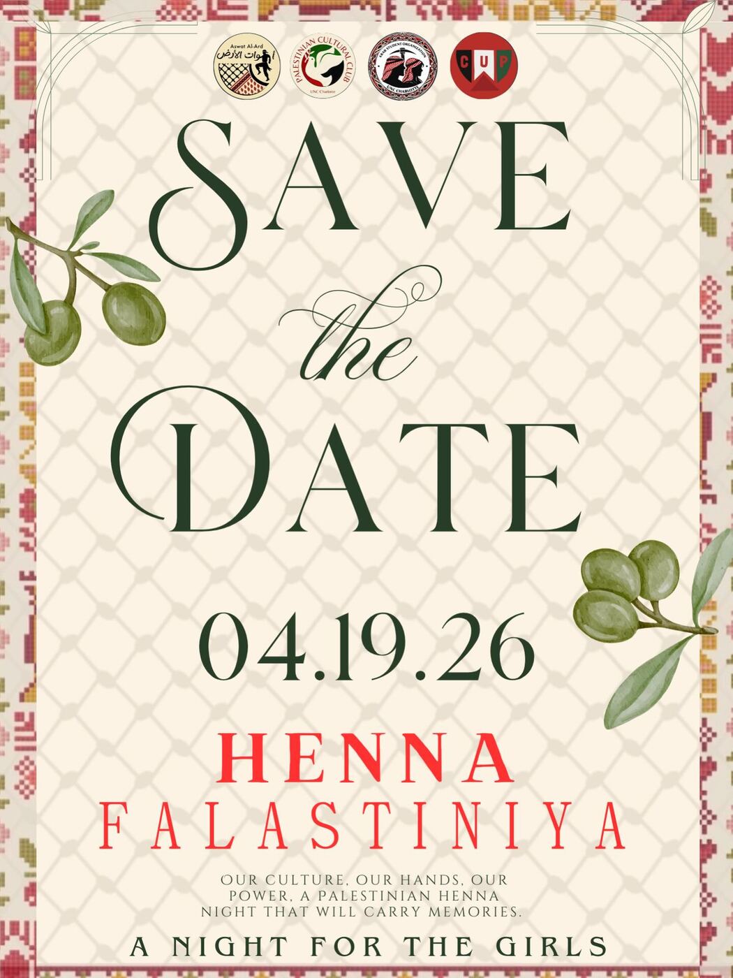 Henna Falastiniya save the date flyer